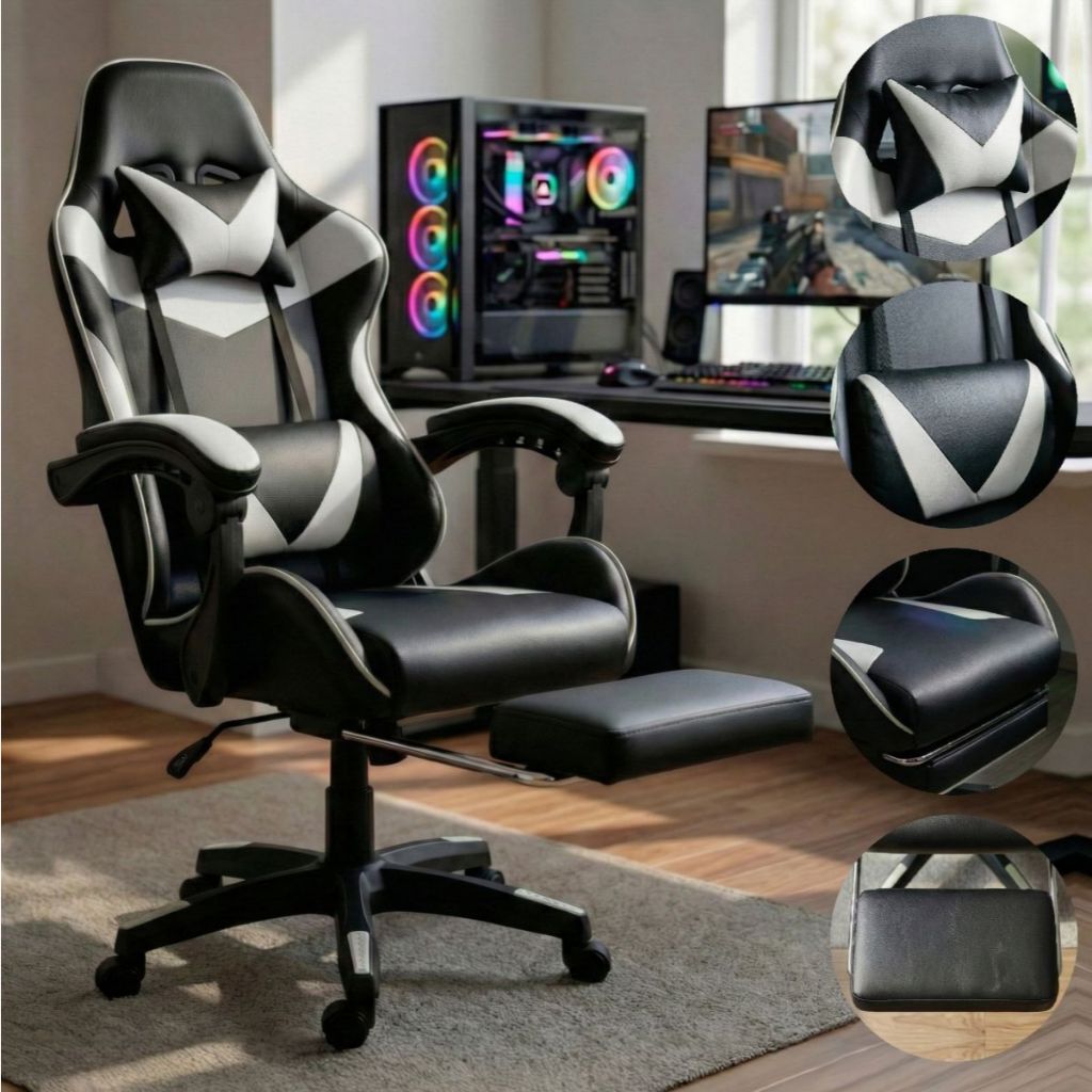 Cadeira Gamer Profissional Escritório Ergonômica Reclinável Confortável Com Rodinha E Apoio Para Pés