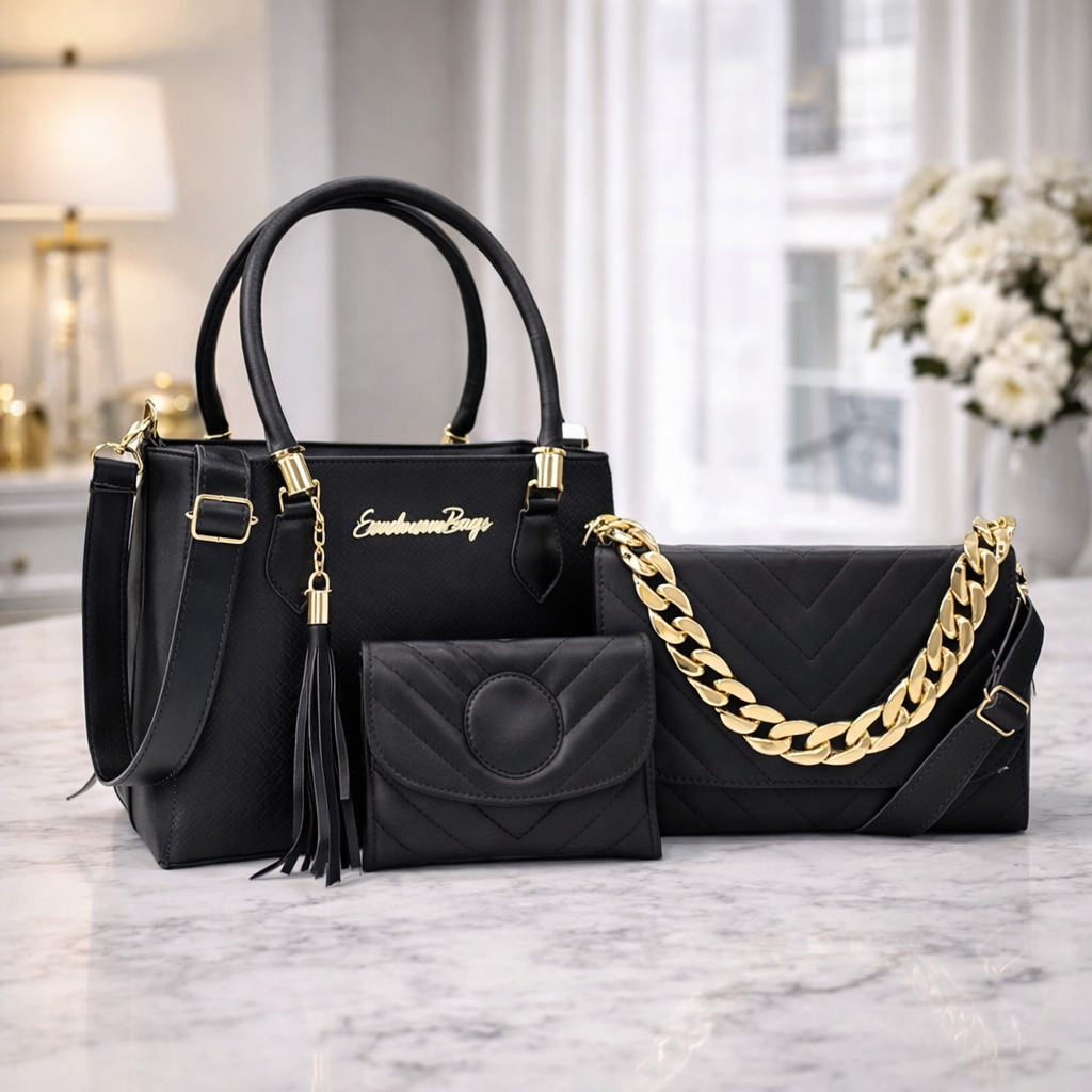 Kit 3 Bolsas Femininas Premium – Tote + Tiracolo + Carteira | Completo e Elegante